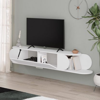 Decortie Tone Modern Wall Mounted TV Unit Stand White with Storage - Image 4
