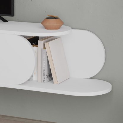 Decortie Tone Modern Wall Mounted TV Unit Stand White with Storage - Image 6