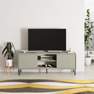Decortie Frem Modern Curved TV Stand 2 Door Unit Ash Green