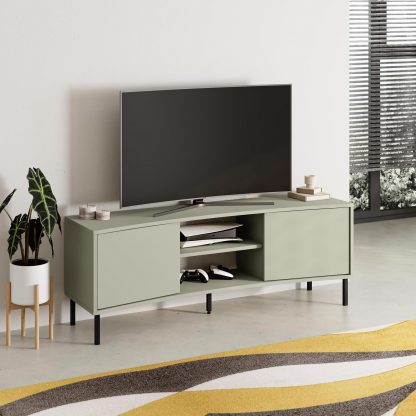 Decortie Frem Modern Curved TV Stand 2 Door Unit Ash Green - Image 5