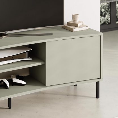 Decortie Frem Modern Curved TV Stand 2 Door Unit Ash Green - Image 6