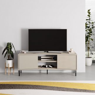 Decortie Frem Modern Curved TV Stand 2 Door Unit Sandstone