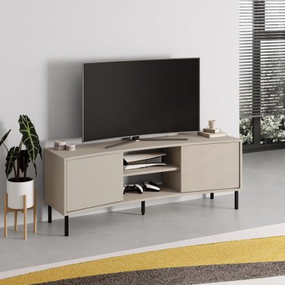 Decortie Frem Modern Curved TV Stand 2 Door Unit Sandstone - Image 5