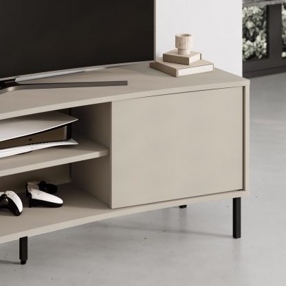 Decortie Frem Modern Curved TV Stand 2 Door Unit Sandstone - Image 6