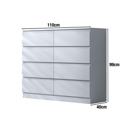 FWStyle Stora 8 Drawer Wide 4+4 Chest Of Drawers - Matt White - Image 2