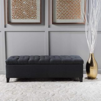 Dark Grey Fabric Tufted Ottoman Storage Bench