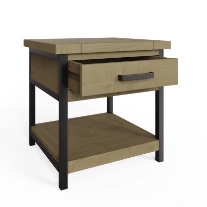 Lowry 1 Drawer Side Table Driftwood Lacquered Solid Reclaimed Pine - Image 6