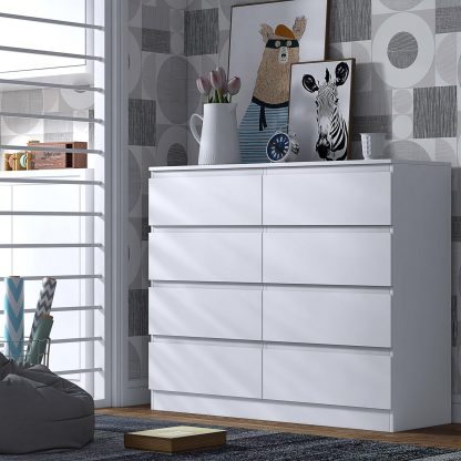 FWStyle Stora 8 Drawer Wide 4+4 Chest Of Drawers - Matt White - Image 3