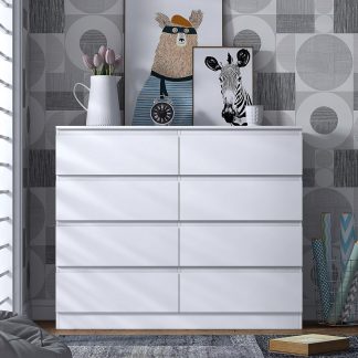 FWStyle Stora 8 Drawer Wide 4+4 Chest Of Drawers - Matt White