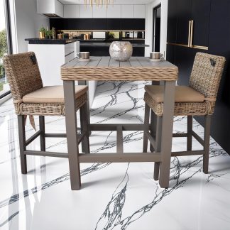 Maya Bar Table + 2 Stools Set Greywash