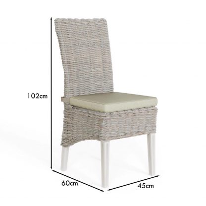 Maya Pair Of Handmade Kubu Rattan Limewash Dining Chairs - Image 2