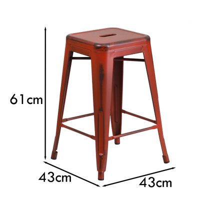 Kai 24" Industrial Style Bar Stool, Distressed Red - Set of 4 - Modern Metal Counter Height - Image 2