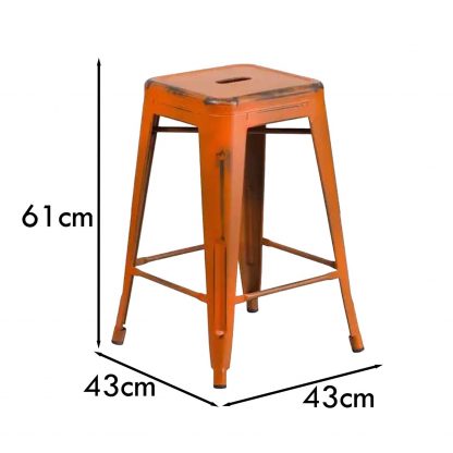 Kai 24" Industrial Style Bar Stool, Distressed Orange - Set of 4 - Modern Metal Counter Height - Image 2