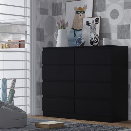FWStyle Stora 8 Drawer Wide 4+4 Chest Of Drawers - Matt Black - Image 3