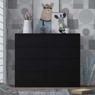 FWStyle Stora 8 Drawer Wide 4+4 Chest Of Drawers - Matt Black