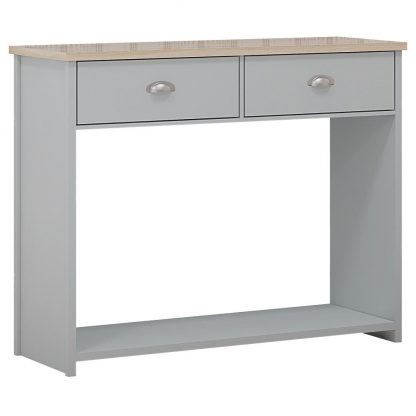 Westbury Farmhouse 2 Drawer Hallway Console Table - Matt Grey & Light Oak - Image 2