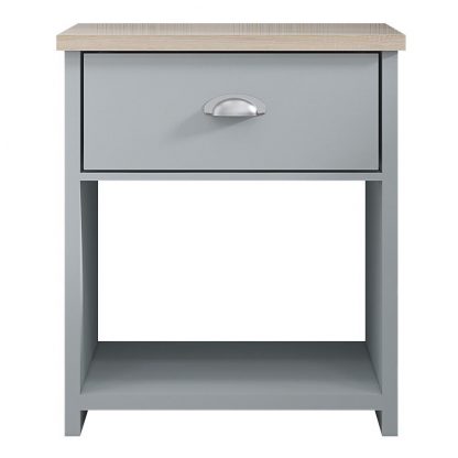 Westbury Farmhouse 1 Drawer Bedside Cabinet - Matt Grey & Light Oak - Image 4