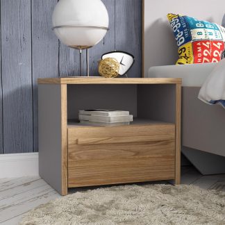 Matt Grey Oak Bedside 1 Drawer With Open Shelf