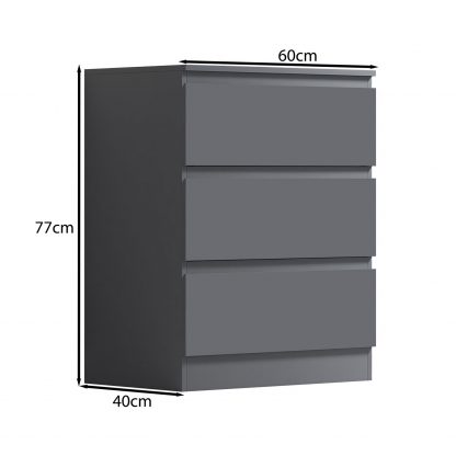 FWStyle Stora 3 Drawer Chest of Drawers - Matt Dark Grey - Image 2