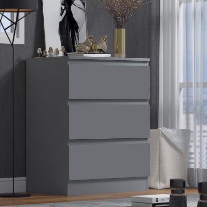 FWStyle Stora 3 Drawer Chest of Drawers - Matt Dark Grey - Image 3