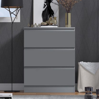 FWStyle Stora 3 Drawer Chest of Drawers - Matt Dark Grey
