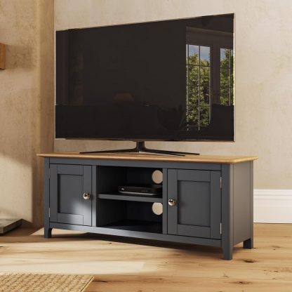 Taberno Oak 2 Door TV Unit Graphite Blue - Image 3