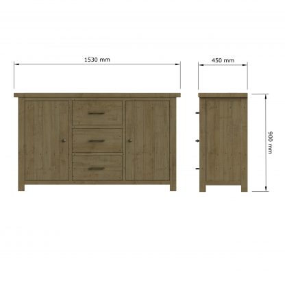 Saltash Large Sideboard 2 Door 3 Drawer - Solid Reclaimed Natural Pine - Image 5