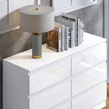 FWStyle Stora 6 Drawer Wide 3+3 Chest Of Drawers - White Gloss Front - Image 6