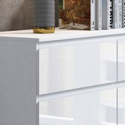 FWStyle Stora 6 Drawer Wide 3+3 Chest Of Drawers - White Gloss Front - Image 7