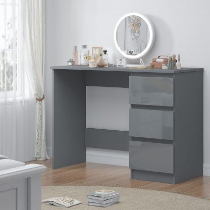 FWStyle Stora 3 Drawer Dressing Table - Grey Gloss Front - Image 5