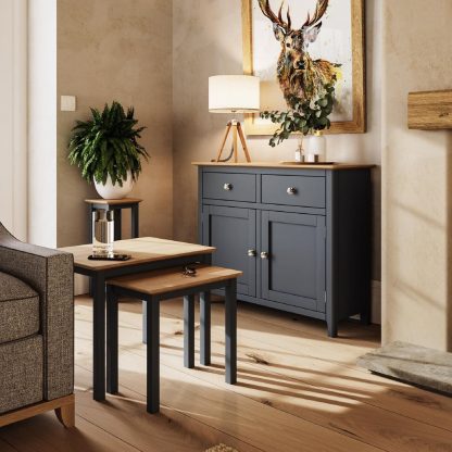 Taberno Oak Nest Of 2 Tables Graphite Blue - Image 8