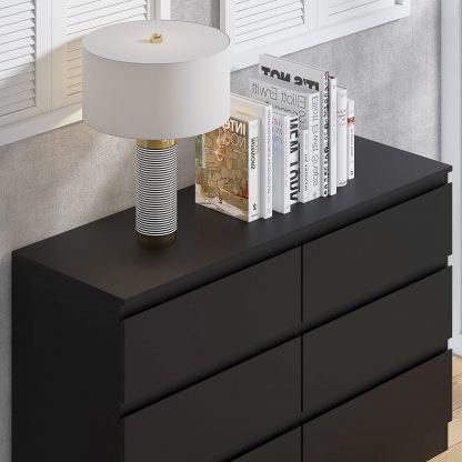 FWStyle Stora 6 Drawer Wide 3+3 Chest Of Drawers - Matt Black - Image 8
