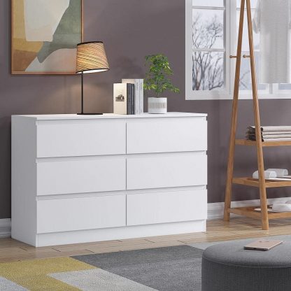 FWStyle Carlton 6 Drawer Wide 3+3 Chest Of Drawers - Matt White - Image 6