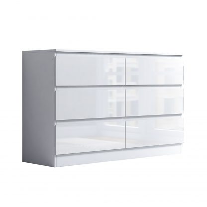 FWStyle Stora 6 Drawer Wide 3+3 Chest Of Drawers - White Gloss Front - Image 4