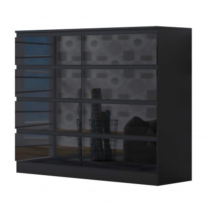 FWStyle Stora 8 Drawer Wide 4+4 Chest Of Drawers - Black Gloss Front - Image 4