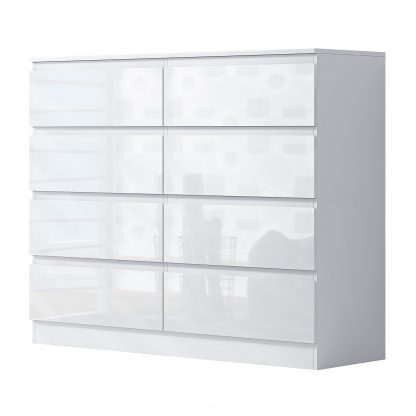 FWStyle Stora 8 Drawer Wide 4+4 Chest Of Drawers - White Gloss Front - Image 4
