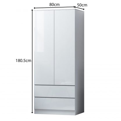 FWStyle Stora 2 Door 2 Drawer Combination Wardrobe - White Gloss Front - Image 2