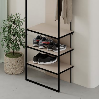 Modern Archy Hall Stand Coat Rack with Shoe Storage 180cm High Sandstone - Image 4