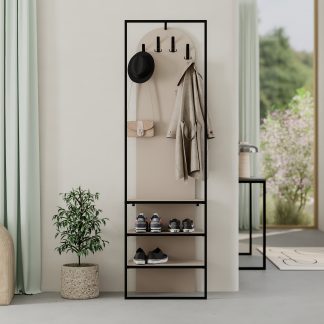 Modern Archy Hall Stand Coat Rack with Shoe Storage 180cm High Sandstone
