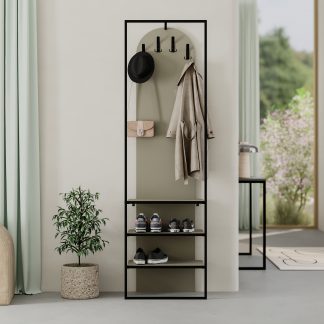 Modern Archy Hall Stand Coat Rack with Shoe Storage 180cm High Ash Green
