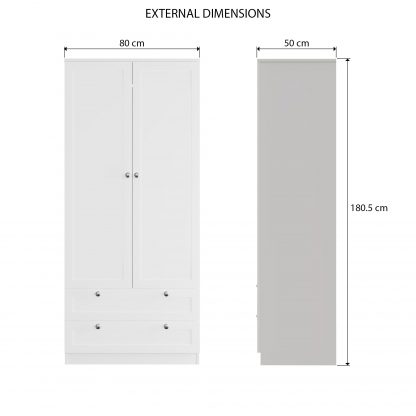 FWStyle Artus Shaker 2 Door 2 Drawer Combination Wardrobe Matt White - Image 2
