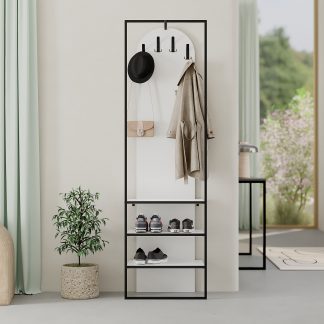 Modern Archy Hall Stand Coat Rack with Shoe Storage 180cm High White