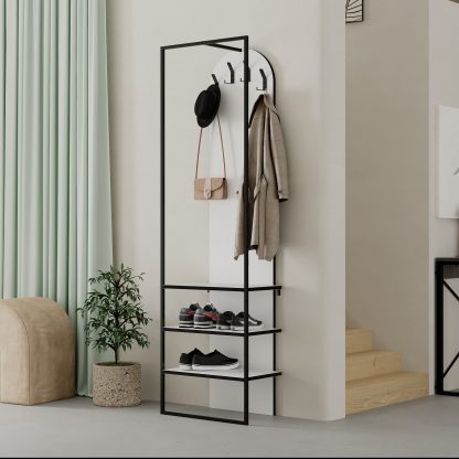 Modern Archy Hall Stand Coat Rack with Shoe Storage 180cm High White - Image 8