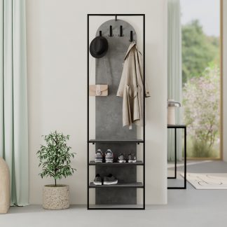 Modern Archy Hall Stand Coat Rack with Shoe Storage 180cm High Retro Grey