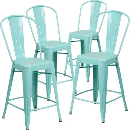 Blake 24" Industrial Style Bar Stool Chair, Mint Green - Set of 4 - Modern Metal Counter Height - Image 3