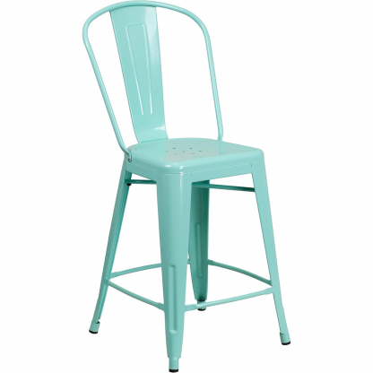 Blake 24" Industrial Style Bar Stool Chair, Mint Green - Set of 4 - Modern Metal Counter Height - Image 6