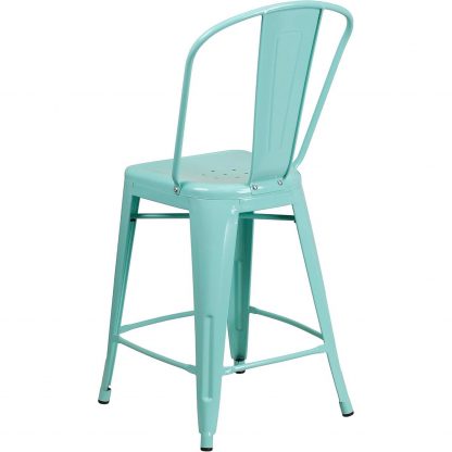 Blake 24" Industrial Style Bar Stool Chair, Mint Green - Set of 4 - Modern Metal Counter Height - Image 4
