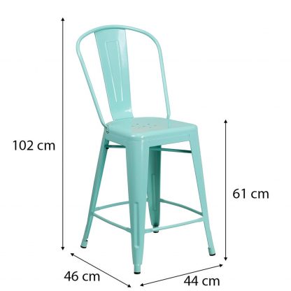 Blake 24" Industrial Style Bar Stool Chair, Mint Green - Set of 4 - Modern Metal Counter Height - Image 2