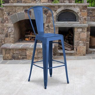 Blake 30" Industrial Style Bar Stool Chair, Antique Blue - Set of 4 - Modern Metal Bar Height