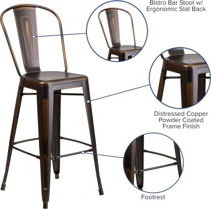 Blake 30" Industrial Style Bar Stool Chair Black Copper - Set of 4 - Modern Metal Bar Height - Image 6